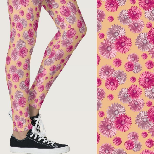 Rosa orange gerbera tusenskönor blommigt mönstrat leggings (Skapare uppladdad)