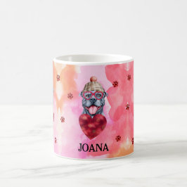 Rosa Orange Grå Pitbull Alla hjärtans dag present  Kaffemugg
