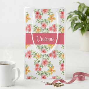 Rosa Orange Grön Vildblomma Akvarell Monogram