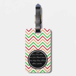 Rosa Orange Grönt Chevron Mönster med Monogram Bagagebricka