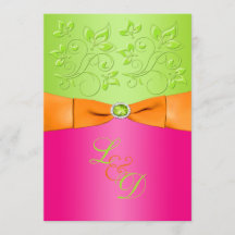 Rosa, Orange, Grönt Monogram bröllopsinbjudan