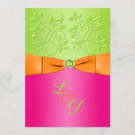 Rosa, Orange, Grönt Monogram bröllopsinbjudan Inbjudningar