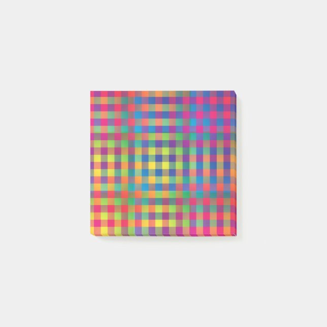 Rosa Orange Gul Rutig Lappverksmönster Post-it Block (Framsida)
