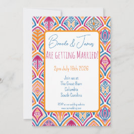 Rosa Orange Gul Teal Dekorativ Fläkt Bröllop Inbjudningar