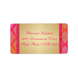 Rosa Orange Guld Damask FAUX Glitter Adressetikett