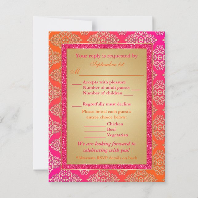 Rosa, Orange, Guld FAUX Glitter RSVP-kort OSA Kort (Framsida)