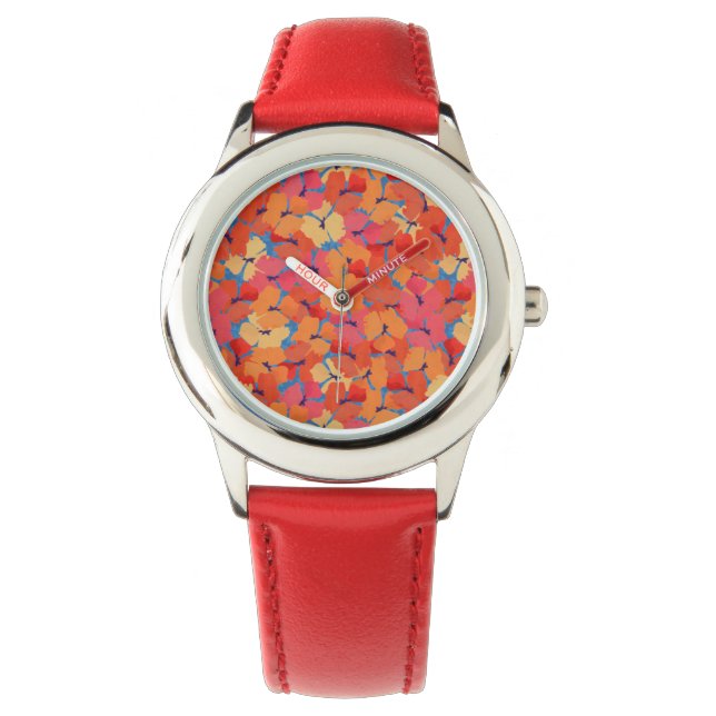 Rosa Orange Gult Poppies Kids Red Wristwatch Armbandsur (Framsida)