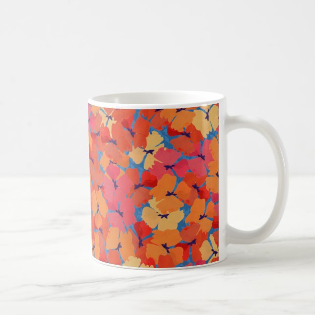 Rosa Orange Gult Poppies Mönster på Himlar Blue Mugg (Höger)