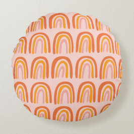 Rosa Orange Gult Rainbow Sweet Mönster Rund Kudde