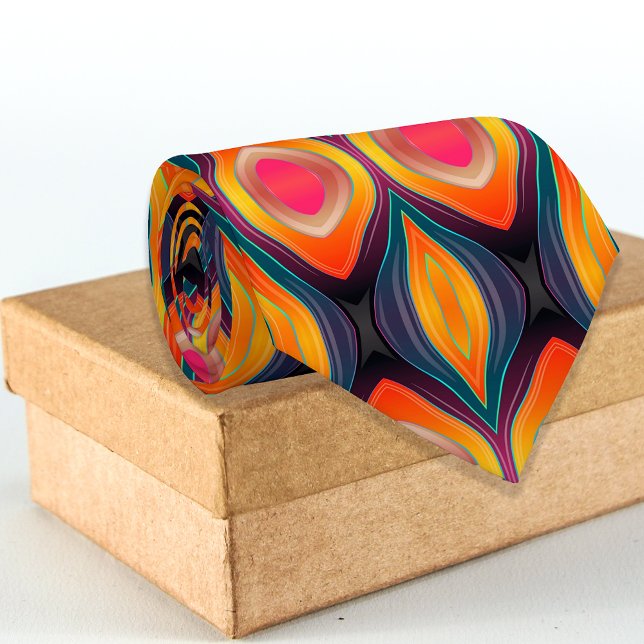 Rosa Orange Gult Retro Funky Abstrakt Mönster Slips (Skapare uppladdad)