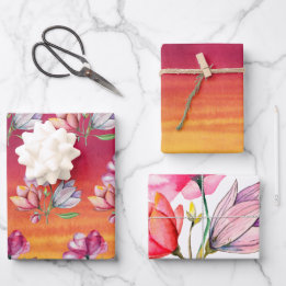 rosa orange gult vattenfärg och blommor