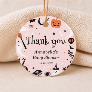 Rosa Orange Halloween Baby Shower Flicka Tack Gåvor Etiketter