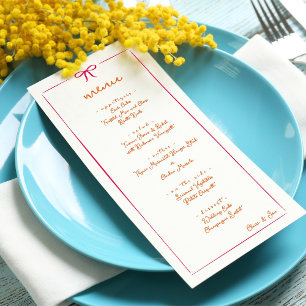 Rosa & Orange Hand plockade Bow Ram Bröllop Menu Meny