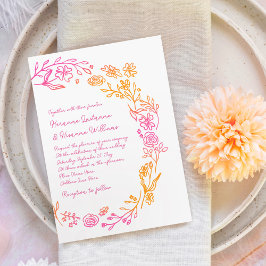 Rosa Orange Hand plockade Enkelt Botaniskt Bröllop Inbjudningar