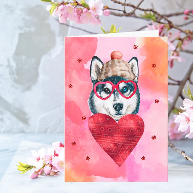 Rosa Orange Husky Alla hjärtans dag present Hund Kort (Skapare uppladdad)