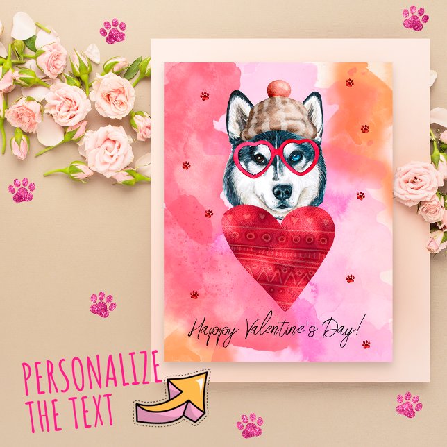 Rosa Orange Husky Valentine Day Gift Hund Helg Vykort (Skapare uppladdad)