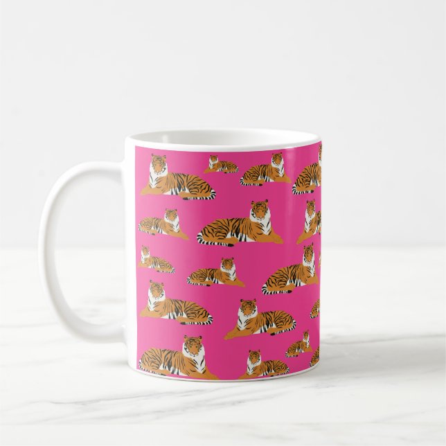Rosa Orange Jungle Tiger Animal Mönster Kaffemugg (Vänster)