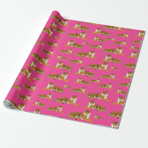 Rosa Orange Jungle Tiger Animal Mönster Presentpapper