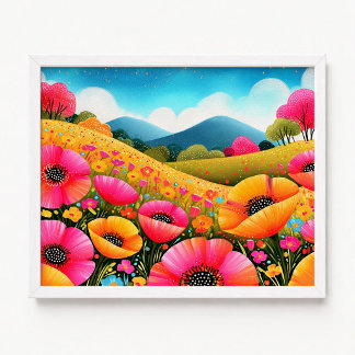 Rosa Orange Kalifornien Vallmo Blommig Målning Poster