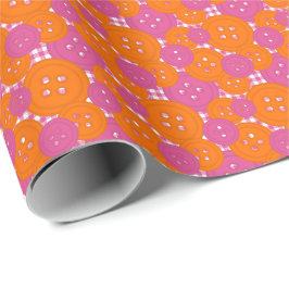 Rosa orange knappar Gingham - Hantverk och sytrum Presentpapper