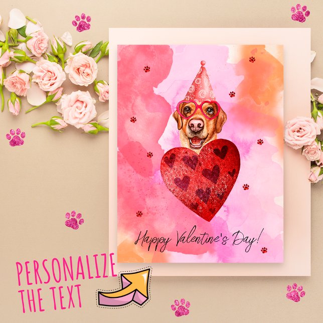 Rosa Orange Labrador Valentindagen Gift Hund Helg Vykort (Skapare uppladdad)