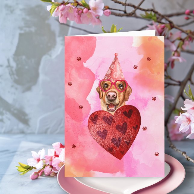 Rosa Orange Labrador Valentindagen Gift Hund Helgkort (Skapare uppladdad)
