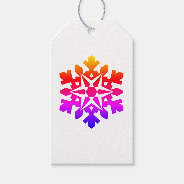 Rosa, orange, lila, blå snöflinga presentetikett (Framsidan)