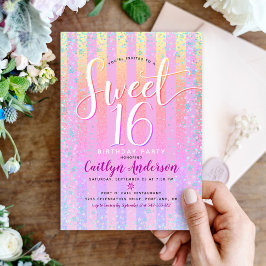 Rosa Orange Lila Ombre Rand Sweet 16 Birthday Inbjudningar
