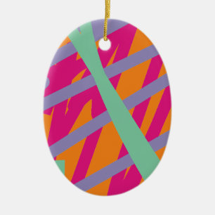 Rosa Orange Lila Teal Line Abstrakt Bright Färg Julgransprydnad Keramik