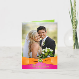 Rosa Orange Lime Blommig Foto Tackkort