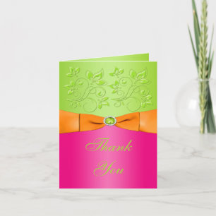 Rosa, Orange, Lime Blommig Tacksamtbrevskort Tack Kort