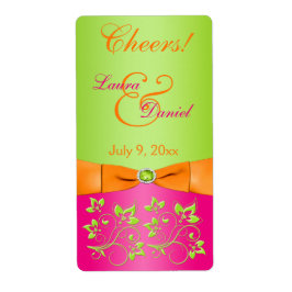 Rosa Orange Lime Tryckt Ribbon Bröllop-etikett Fraktsedel