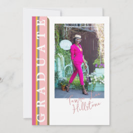 Rosa orange linjär examensannonskort  inbjudningar