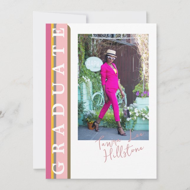 Rosa orange linjär examensannonskort  inbjudningar (Framsida)