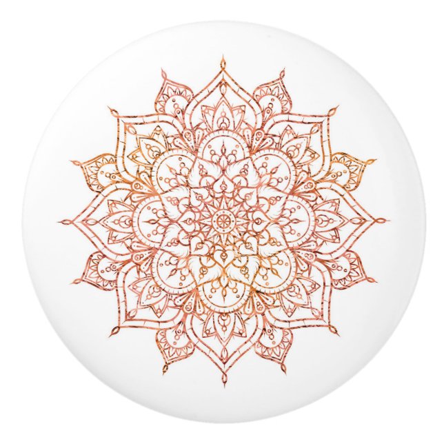 Rosa & Orange Mandala på Vit Glam Knopp (Framsidan)