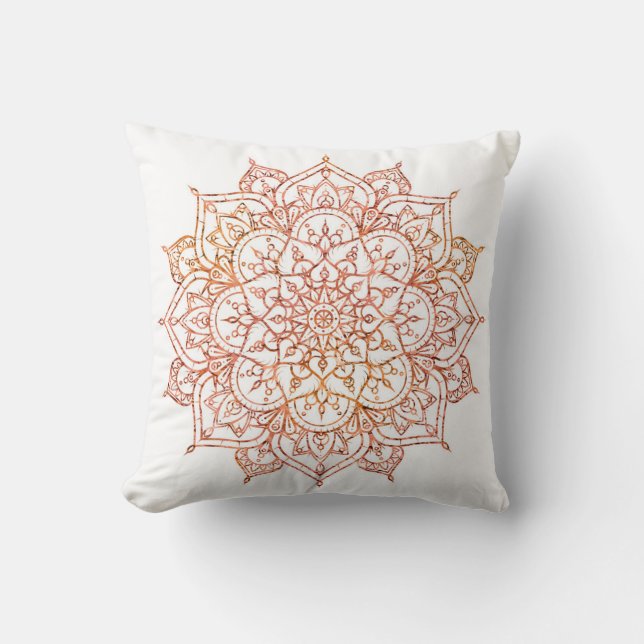 Rosa & Orange Mandala på Vit Glamour Skönhet Kudde (Framsida)
