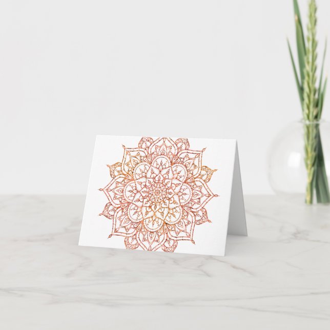 Rosa & orange Mandala på vitGlamtack Tack Kort (Framsida)