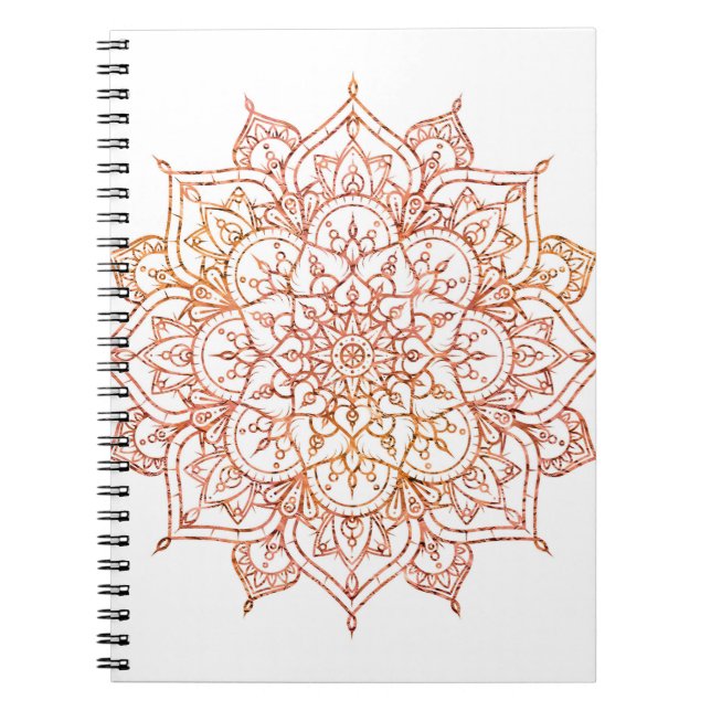 Rosa & Orange Mandala på Vitt Glamour Anteckningsbok (Framsidan)