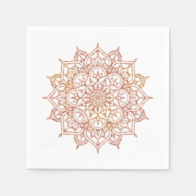 Rosa & Orange Mandala på Vitt Glamour Pappersservett (Framsidan)