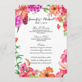 Rosa orange meny för vattenfärgträdgårdbröllop