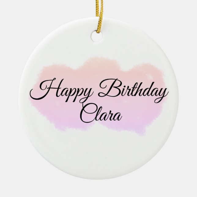 Rosa orange moln pastel grattis på födelsedagen mo julgransprydnad keramik (Framsidan)