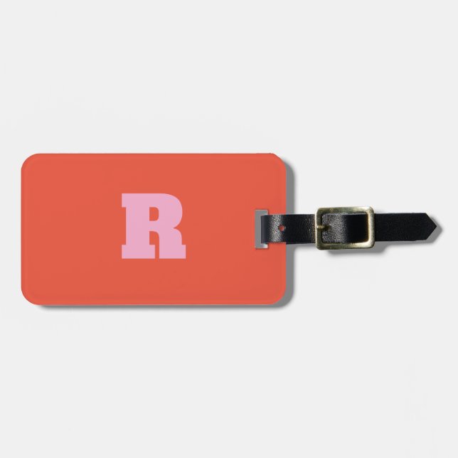 Rosa orange monogram present till fest 2025 bagagebricka (Horisontell Framsida)