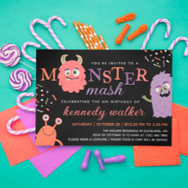 Rosa Orange Monster Mash Halloween fest Inbjudningar