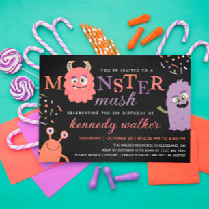 Rosa Orange Monster Mash Halloween fest Inbjudningar