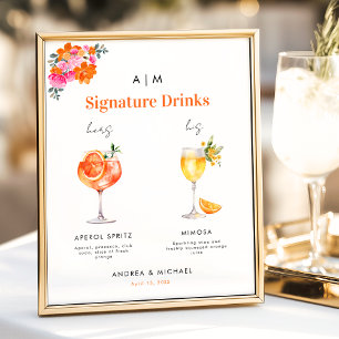 Rosa Orange Namnteckning Drinks Cocktail Bröllop-t Poster