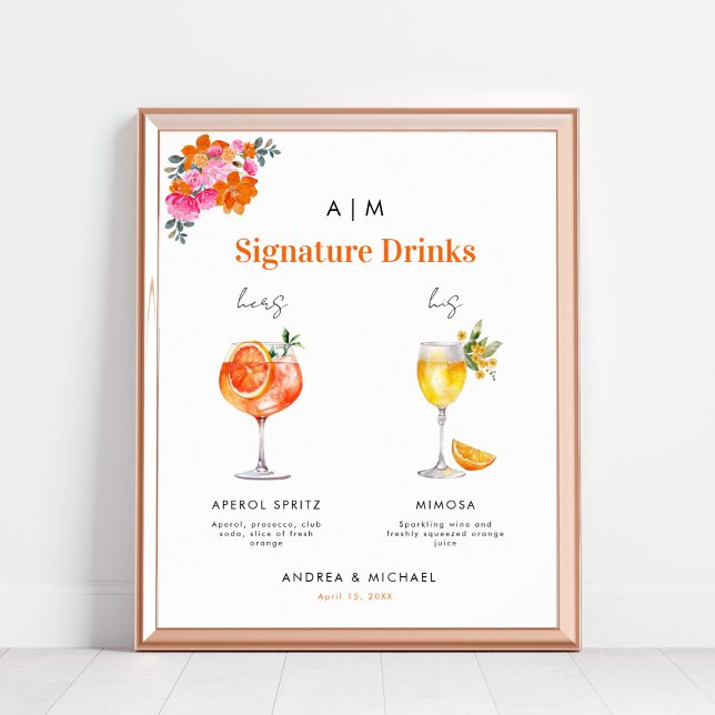 Rosa Orange Namnteckning Drinks Cocktail Bröllop-t Poster (Skapare uppladdad)