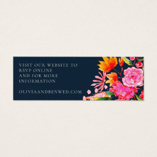 Rosa Orange Navy Watercolor Flowers Bröllop OSA Litet Visitkort