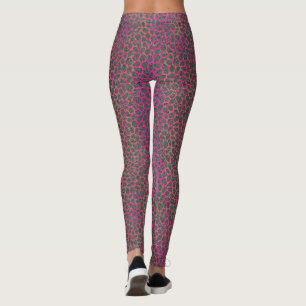 Rosa, Orange och Grått Modern Mosaic Animal Print Leggings