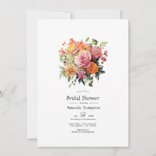 Rosa, Orange och Grön Blommig Bröllopsdusch Inbjudningar