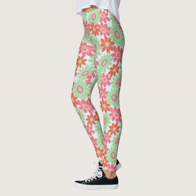 Rosa orange och grönt blommönster leggings (Vänster)